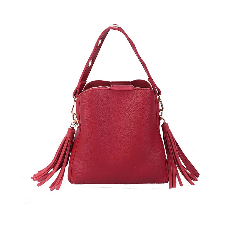 Frosted Leather Bucket Bag Retro Messenger Shoulder Handbag
