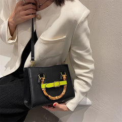 Bamboo Handle Women Handbags Lady Bag Pu Leather Shoulder Crossbody Bag