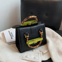 Bamboo Handle Women Handbags Lady Bag Pu Leather Shoulder Crossbody Bag