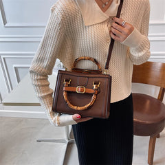 Bamboo Handle Women Handbags Lady Bag Pu Leather Shoulder Crossbody Bag