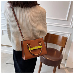 Bamboo Handle Women Handbags Lady Bag Pu Leather Shoulder Crossbody Bag