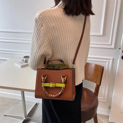 Bamboo Handle Women Handbags Lady Bag Pu Leather Shoulder Crossbody Bag