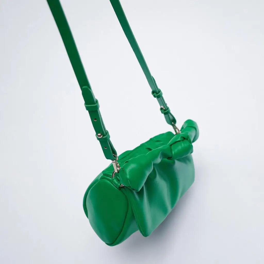 Ruched Women Handbags Shoulder Bags Soft Pu Leather Crossbody Bag - Green