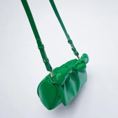 Ruched Women Handbags Shoulder Bags Soft Pu Leather Crossbody Bag - Green