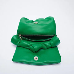Ruched Women Handbags Shoulder Bags Soft Pu Leather Crossbody Bag - Green