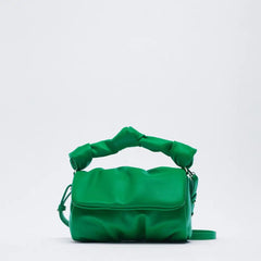Ruched Women Handbags Shoulder Bags Soft Pu Leather Crossbody Bag - Green