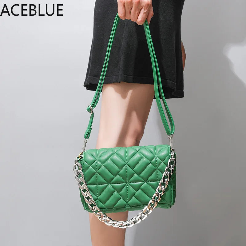 Thick Chains PU Leather Crossbody Shoulder Bag Quilted Lady Handbag Clutch