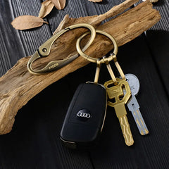 Brass Keychain Men Car Metal Keychains Male Retro Key Ring Waist Hanging