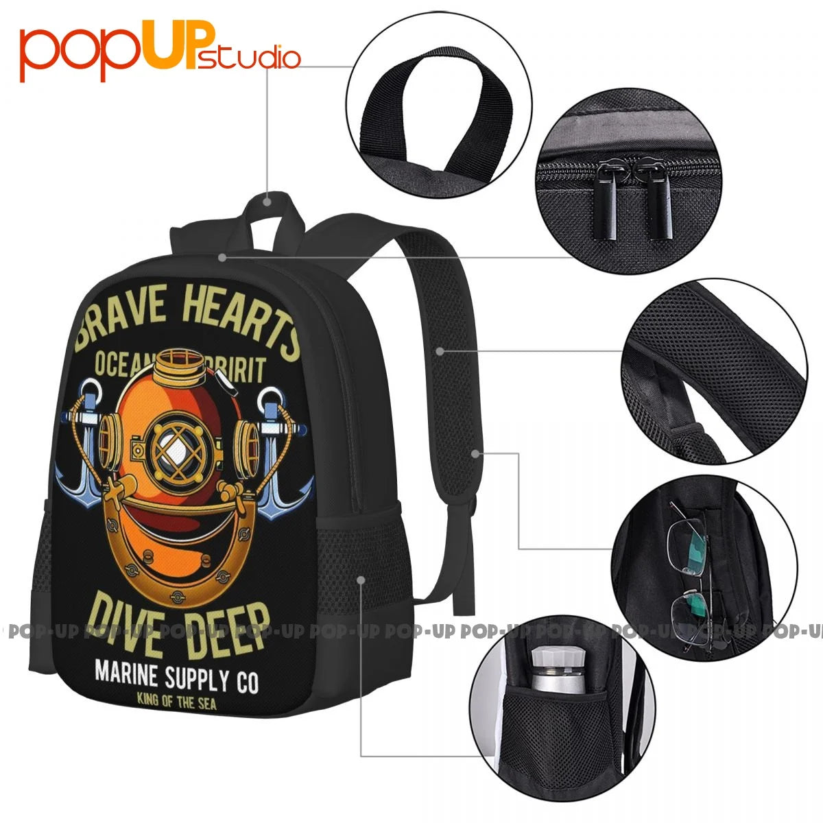 Brave Hearts Dive Deep Diver Backpack Large Capacity Schoolbag