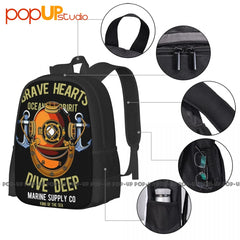 Brave Hearts Dive Deep Diver Backpack Large Capacity Schoolbag