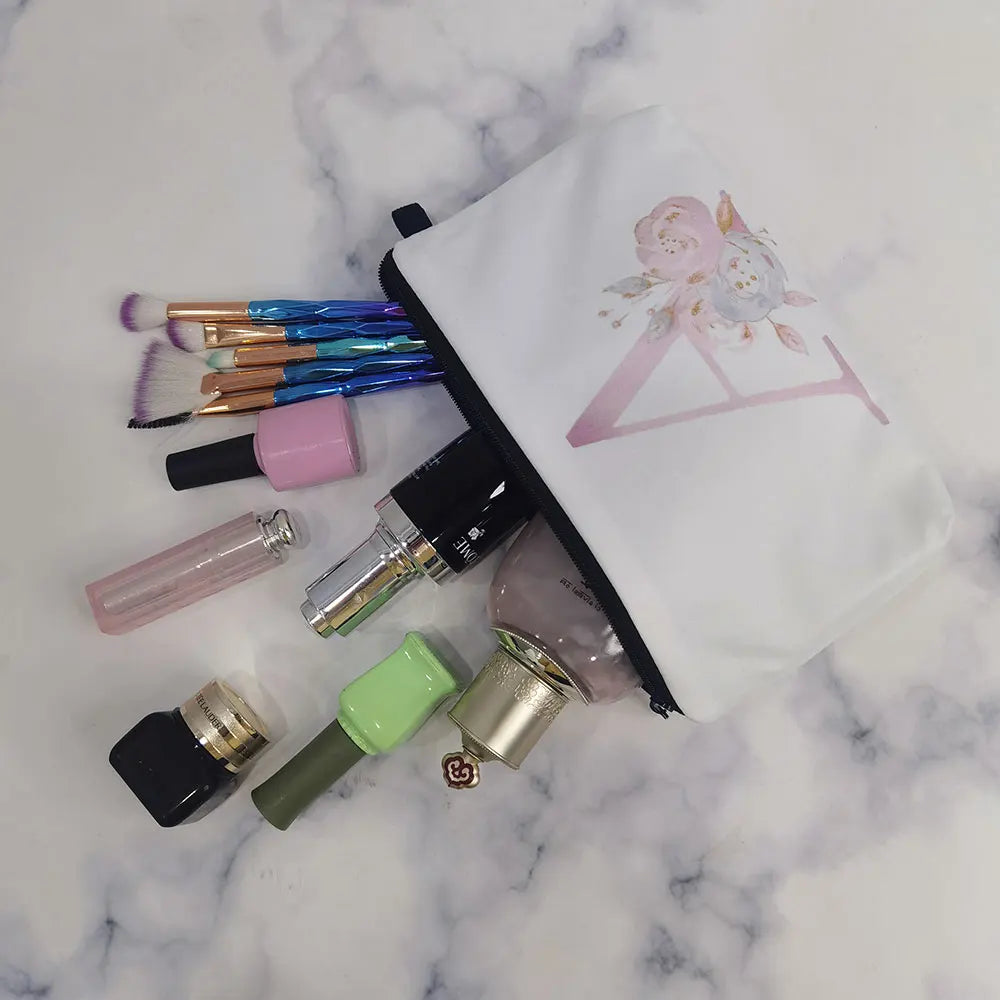 Bridal Party Heat Transfer Flowers Makeup Bag Organizer Cosmetic Pouch Lady