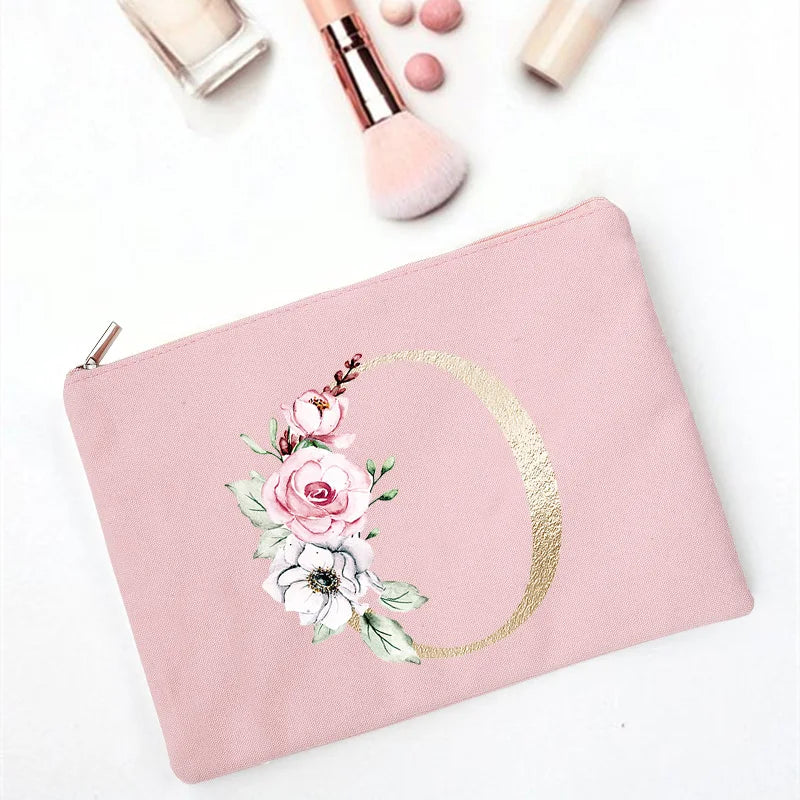 Floral Letter Print Bridesmaid Makeup Bag Cosmetic Bags Bridal Party Make Up Cas