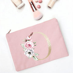 Floral Letter Print Bridesmaid Makeup Bag Cosmetic Bags Bridal Party Make Up Cas
