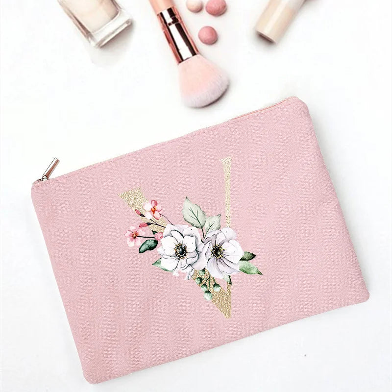 Floral Letter Print Bridesmaid Makeup Bag Cosmetic Bags Bridal Party Make Up Cas