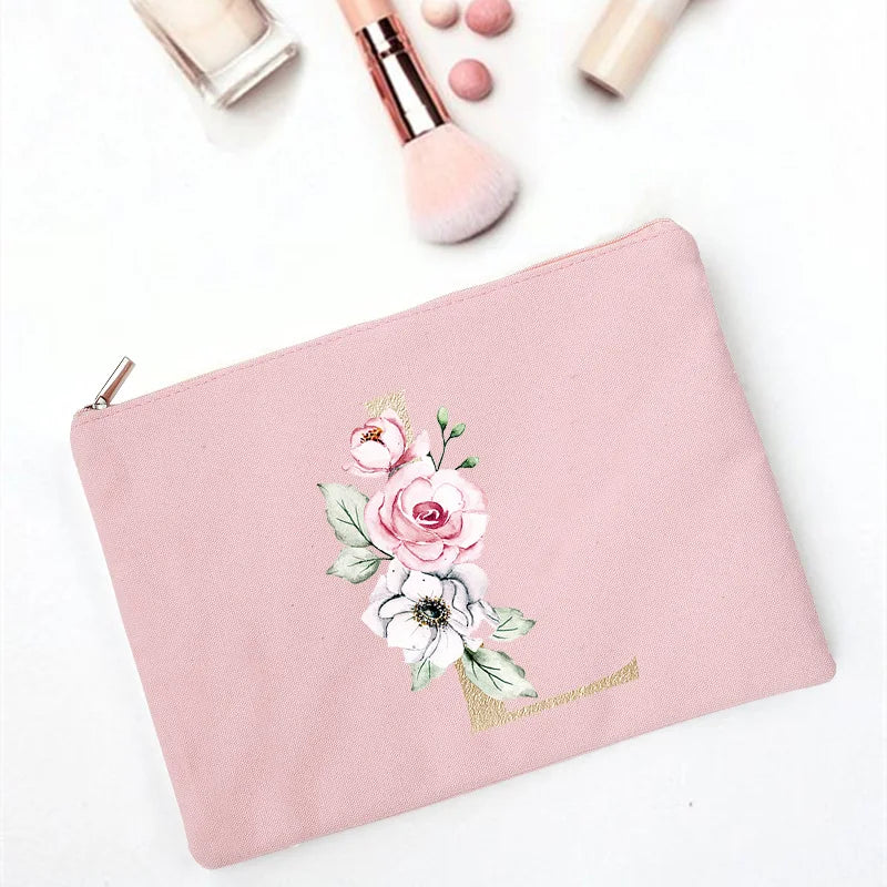 Floral Letter Print Bridesmaid Makeup Bag Cosmetic Bags Bridal Party Make Up Cas