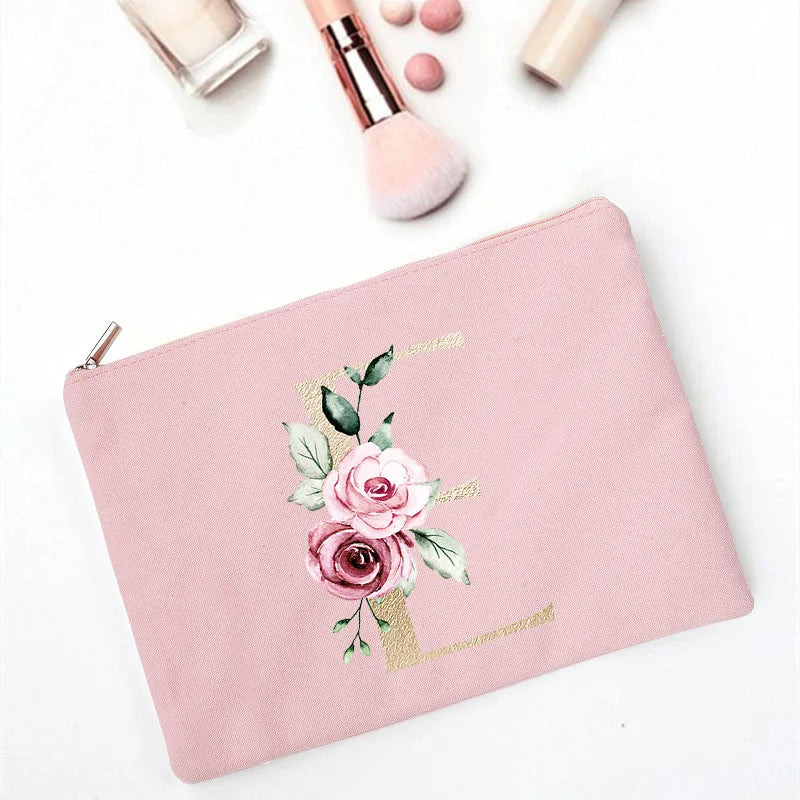 Floral Letter Print Bridesmaid Makeup Bag Cosmetic Bags Bridal Party Make Up Cas