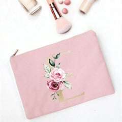 Floral Letter Print Bridesmaid Makeup Bag Cosmetic Bags Bridal Party Make Up Cas