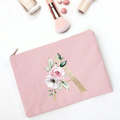 Floral Letter Print Bridesmaid Makeup Bag Cosmetic Bags Bridal Party Make Up Cas