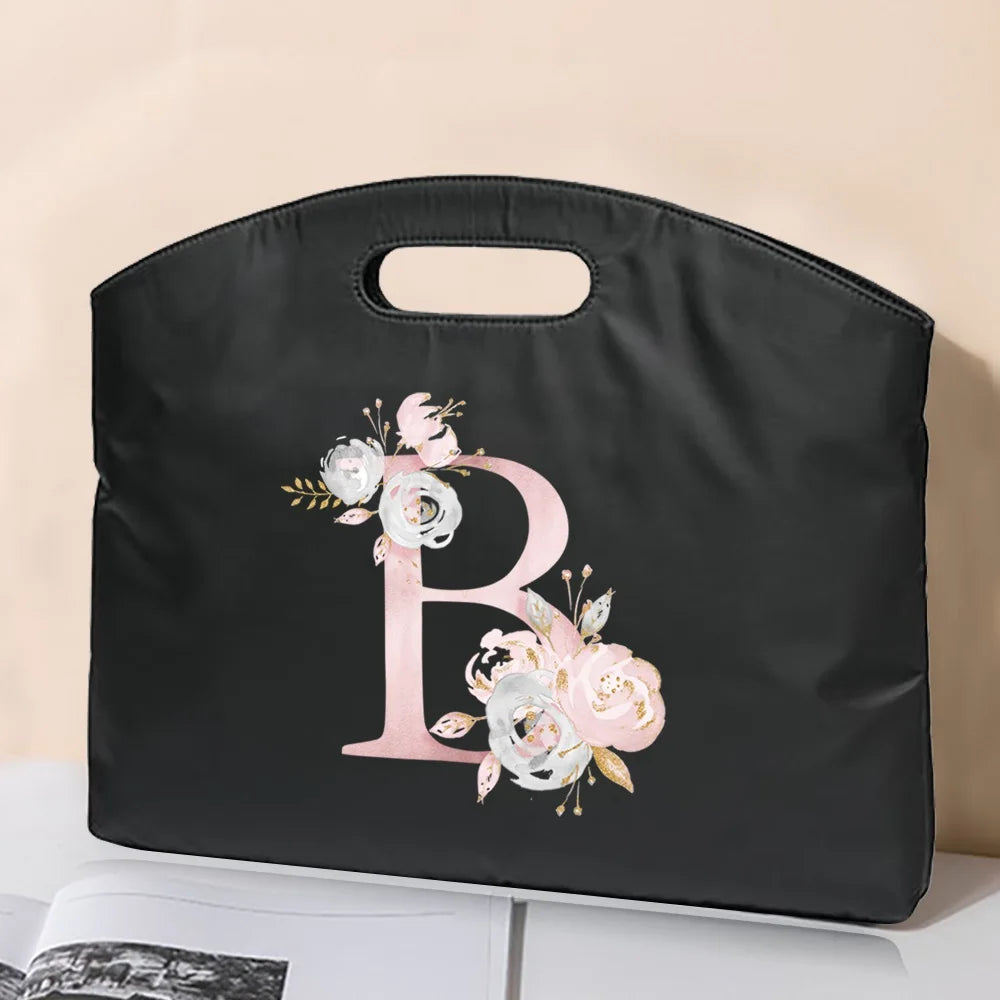 Pink Flower Letter Conference Tablet Bag Business Handbag