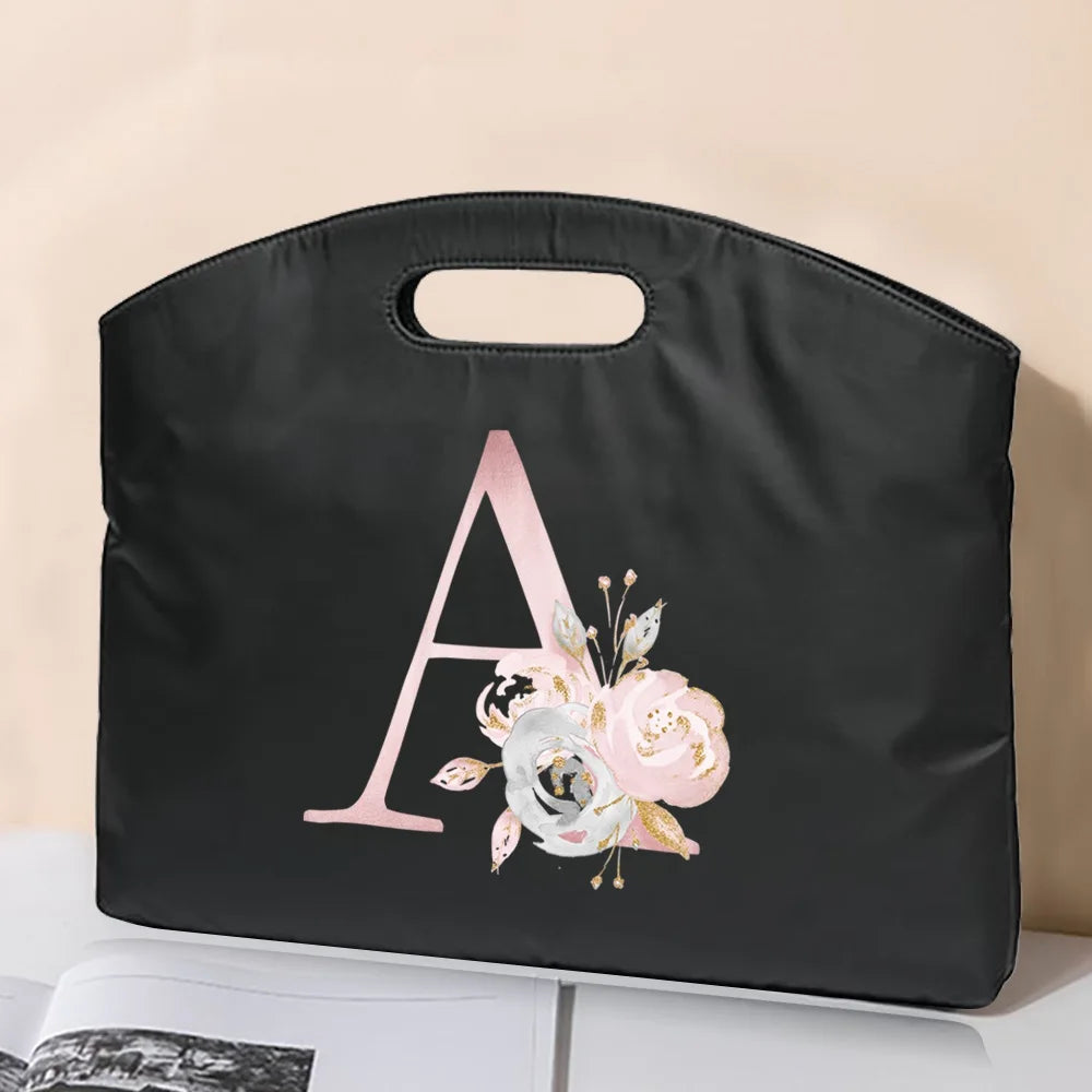 Pink Flower Letter Conference Tablet Bag Business Handbag
