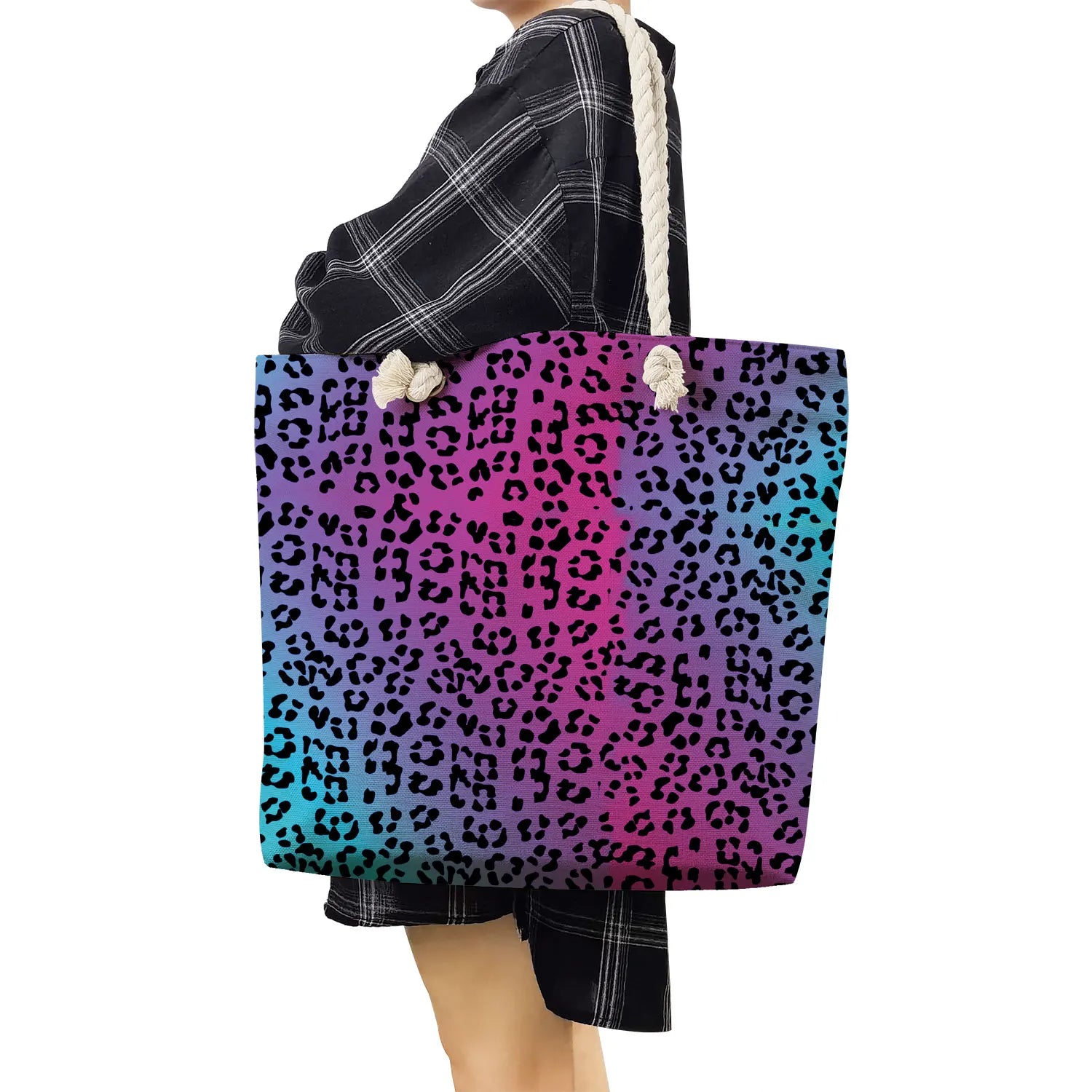 Bright Leopard Tote Bags for Women High Capacity Travel Beach Package