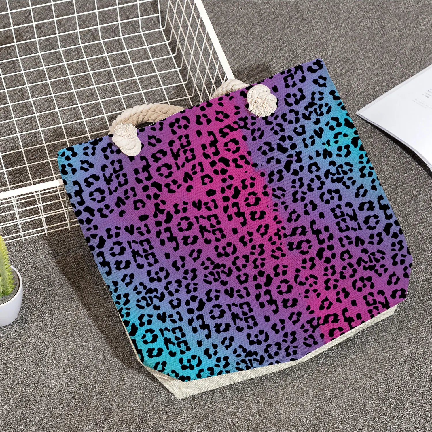 Bright Leopard Tote Bags for Women High Capacity Travel Beach Package