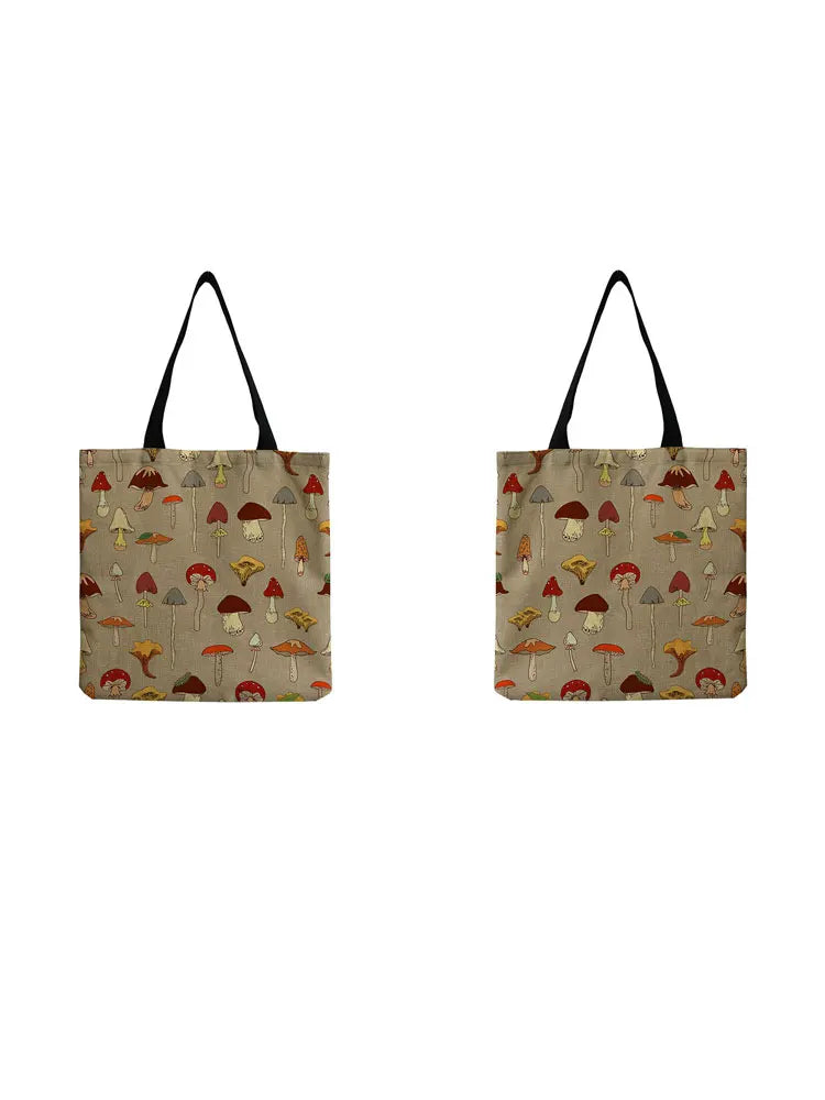Cartoon Mushroom Printed Tote Shoulder Bag Floral Girl Art Large Capacity
