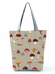 Mushroom Printed Handbag Women Eco Reusable High Capacity Shopping Bag