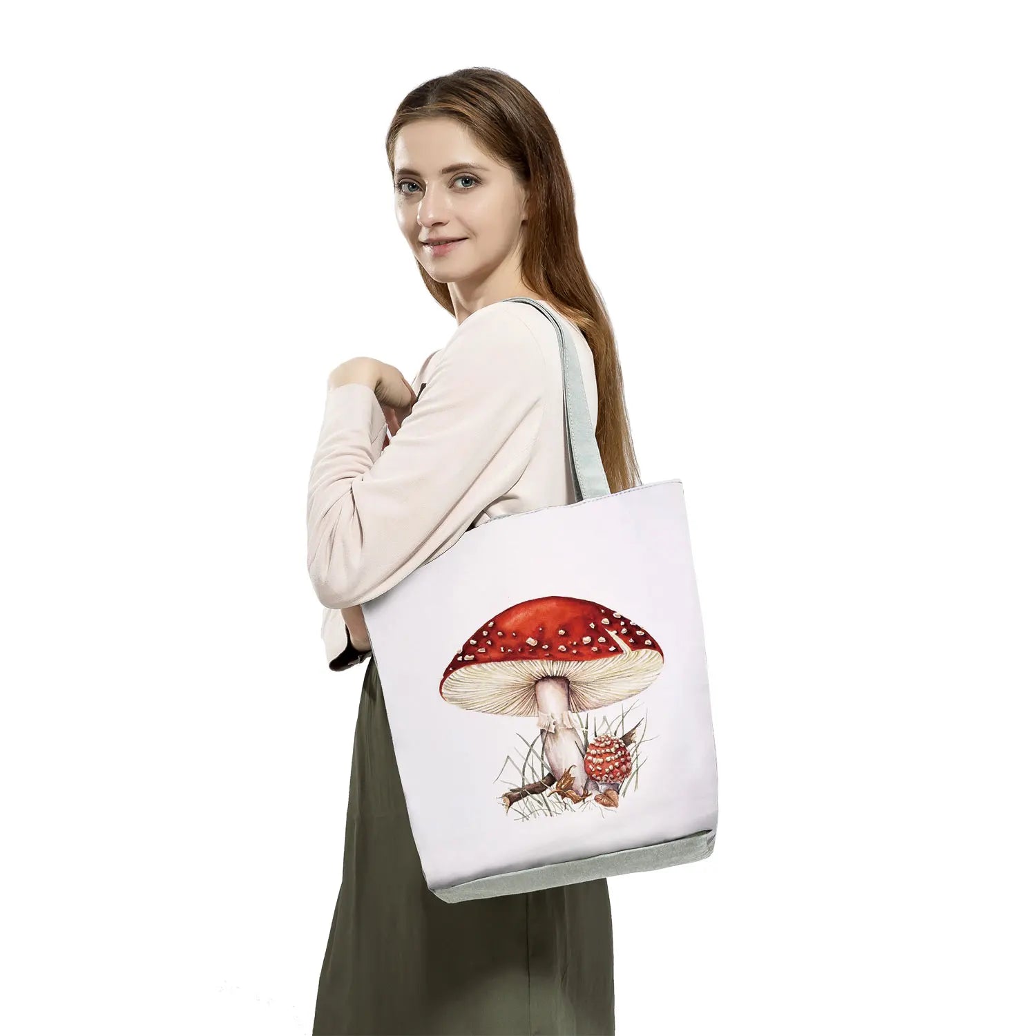 Mushroom Printed Handbag Women Eco Reusable High Capacity Shopping Bag