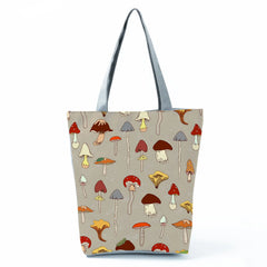 Mushroom Printed Handbag Women Eco Reusable High Capacity Shopping Bag
