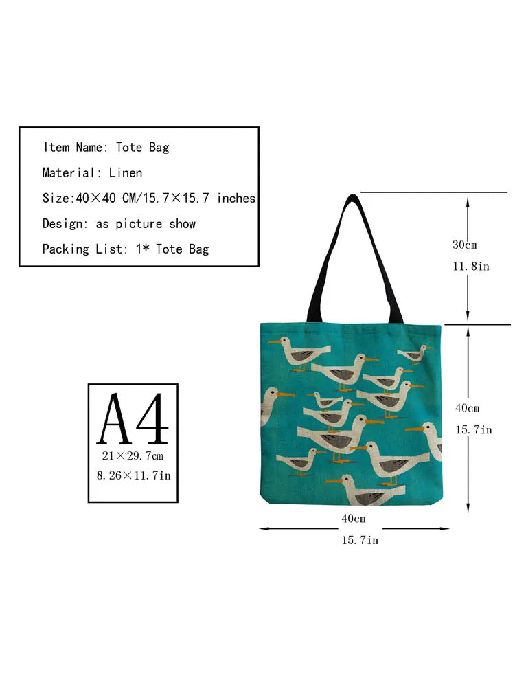 Colorful Pigeon Printed Tote Shoulder Bag Women Eco Reusable Shopper Bag