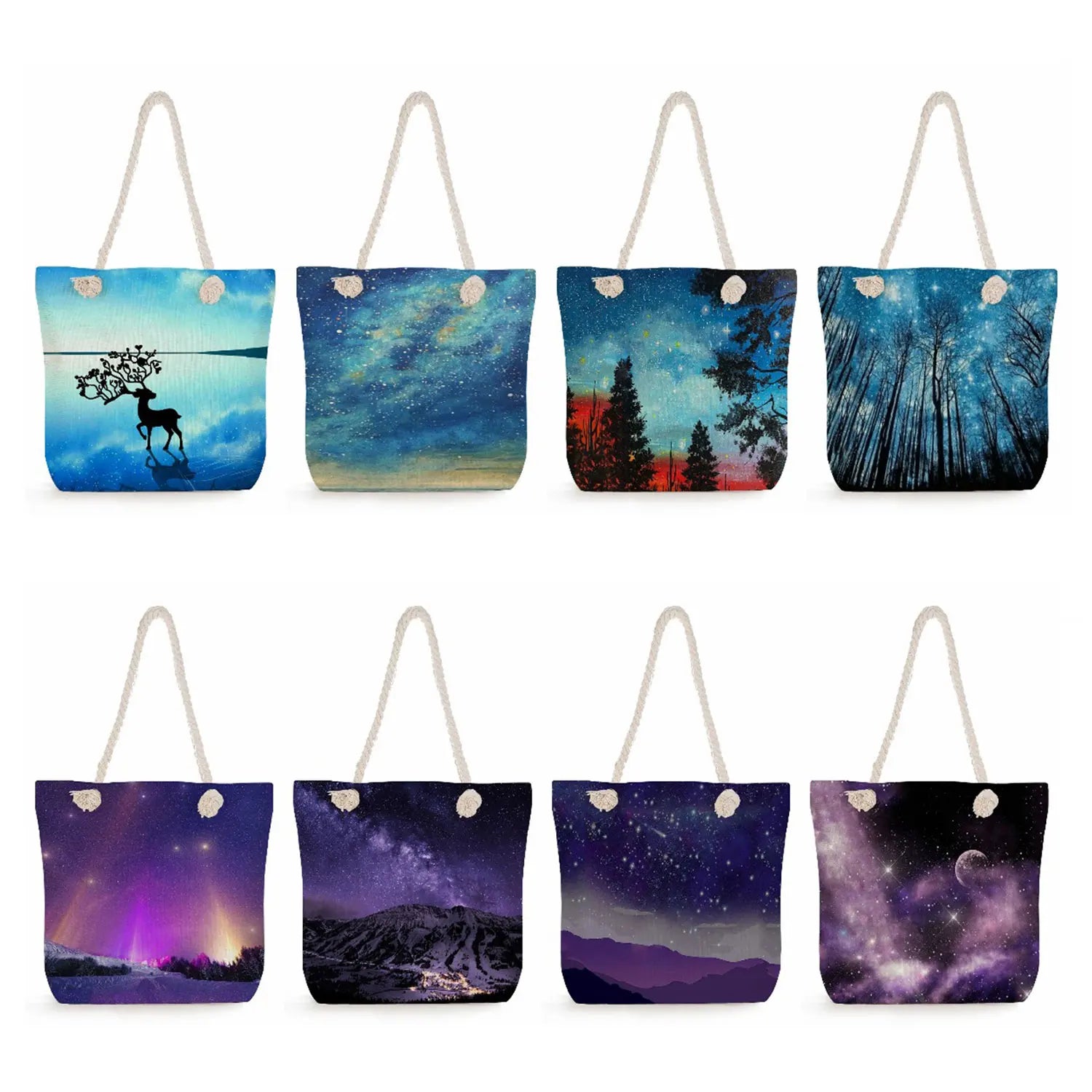 Starry Sky Print Tote Bag - Landscape Shoulder Bag