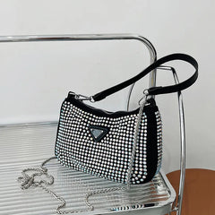 Bright Diamond Handbag Retro Chain Crossbody Bag Underarm Bag Women Totes
