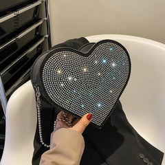 Bright Diamond Heart Shoulder Bags Chain Famous Bags