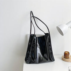 Bright PU Leather Women Shoulder Bag Large Capacity Female Tote Handbag