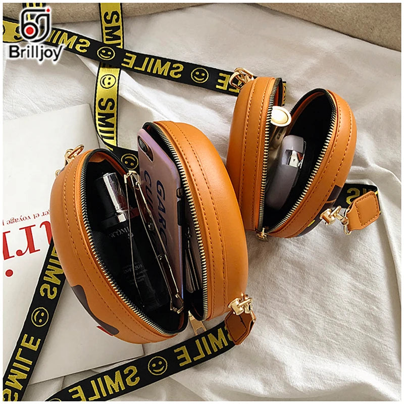Donut Shape Shoulder Bag Leather Crossbody Bags Girls Round Purse