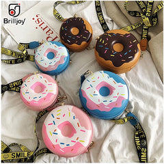 Donut Shape Shoulder Bag Leather Crossbody Bags Girls Round Purse
