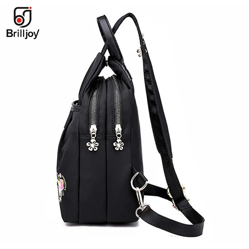 Embroidery Backpack Women Oxford Anti Theft Schoolbag Travel Backpack