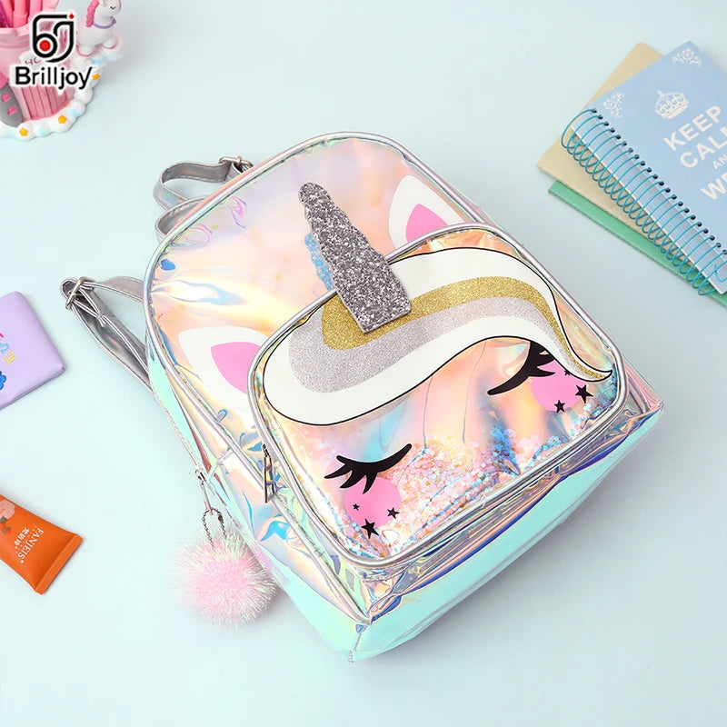 Holographic Unicorn Backpack Girls Laser TPU Schoolbag Large Capacity