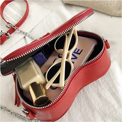 Red Love Heart Shape Shoulder Bag Chain Crossbody Clutch Purse