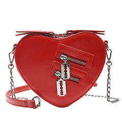 Red Love Heart Shape Shoulder Bag Chain Crossbody Clutch Purse