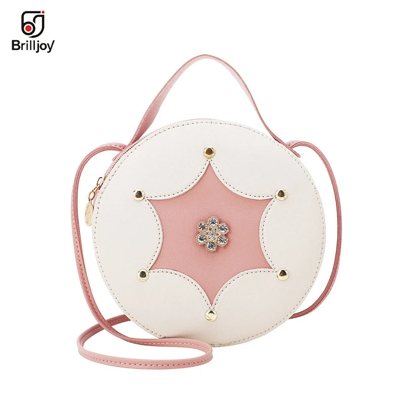 Round Leather Shoulder Bag Crossbody Tote Handbag