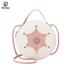 Round Leather Shoulder Bag Crossbody Tote Handbag