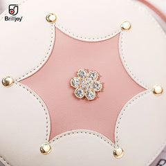Round Leather Shoulder Bag Crossbody Tote Handbag