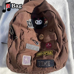 Brown Canvas Backpack Women Gothic Punk Spicy Girl Vintage Bag Large Capacity