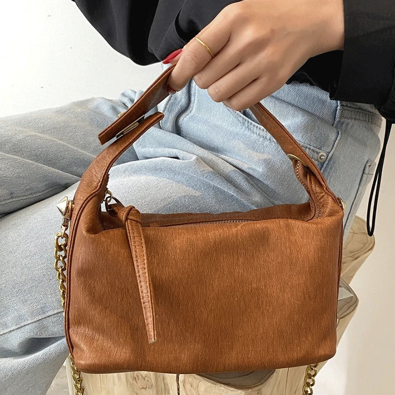 Brown Crossbody Bags for Women Pu Leather Messenger Bags Vintage Chain Shoulder