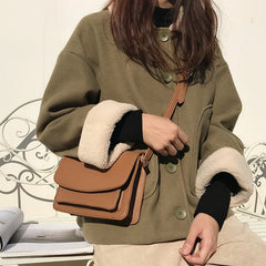 Brown Mini Square Bag Cover Envelope Shoulder Bags For Women Leather Handbags