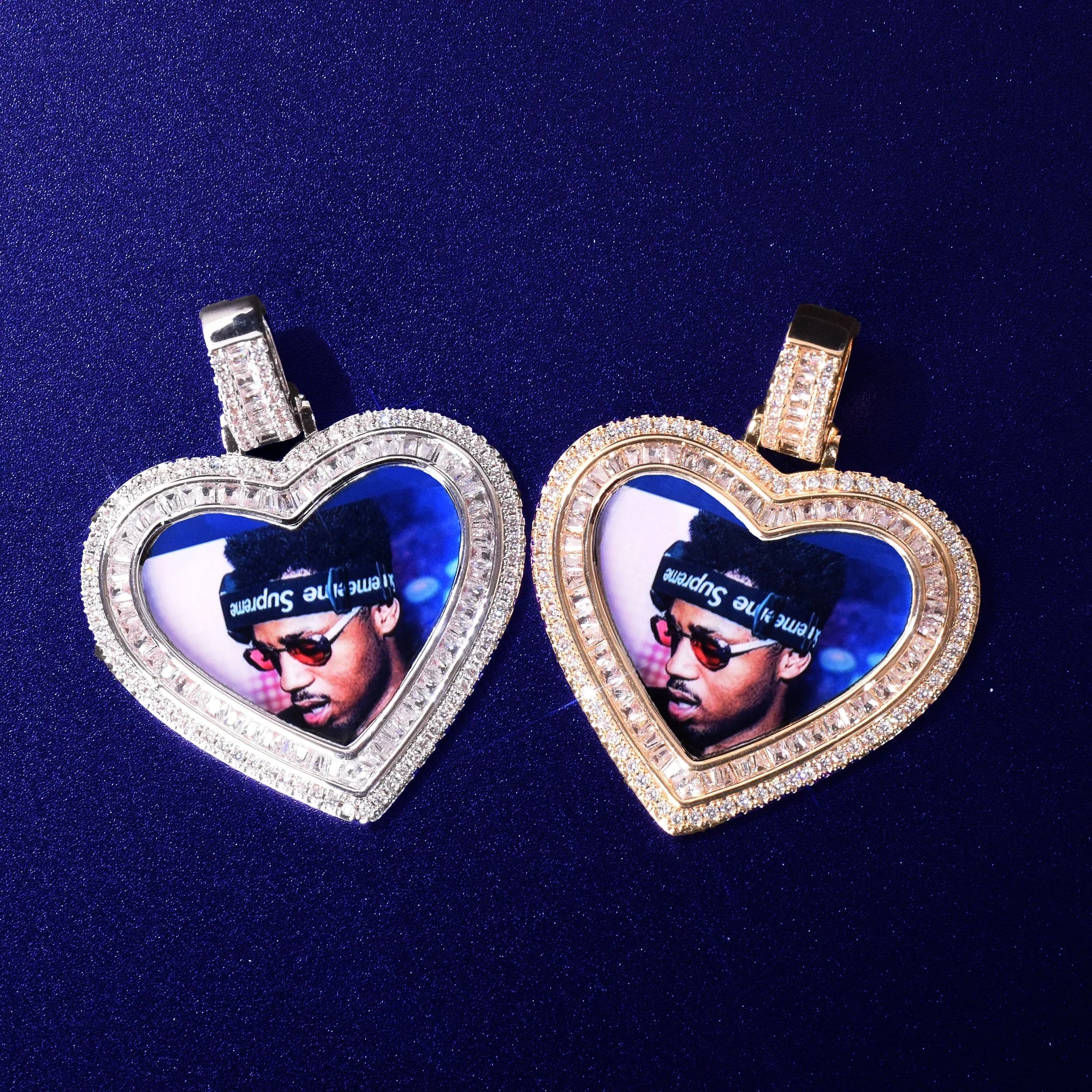 Bubble Letter Photo Necklace for Men Baguette Charms Hip Hop Jewelry