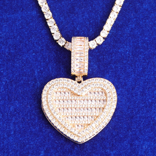 Bubble Letter Heart Pendant Men Necklace Hip Hop Jewelry
