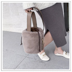 Faux Fur Bucket Bag Winter Shoulder Crossbody Handbag